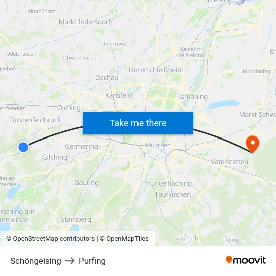 Schöngeising to Purfing map