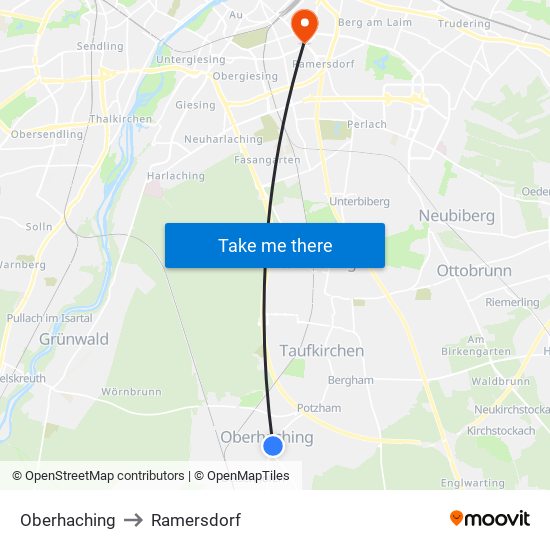 Oberhaching to Ramersdorf map