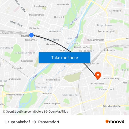 Hauptbahnhof to Ramersdorf map