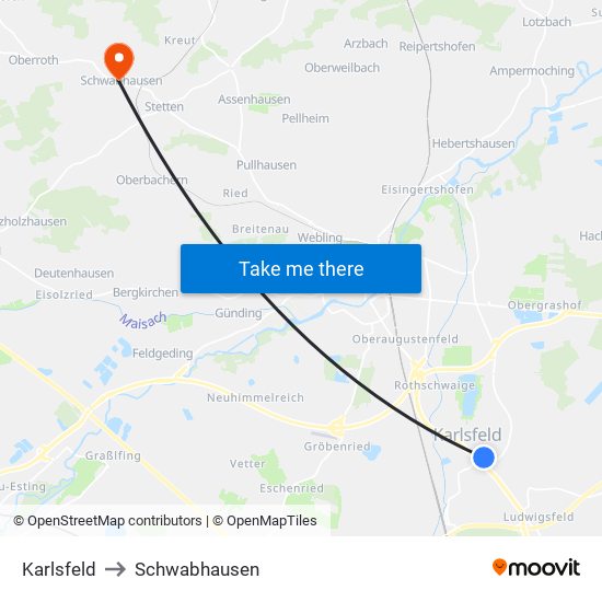 Karlsfeld to Schwabhausen map