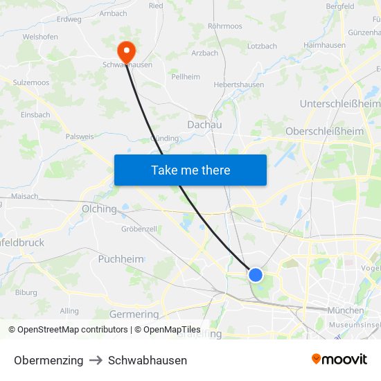 Obermenzing to Schwabhausen map