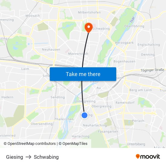 Giesing to Schwabing map