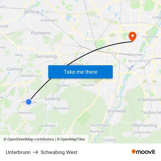 Unterbrunn to Schwabing West map