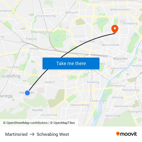 Martinsried to Schwabing West map