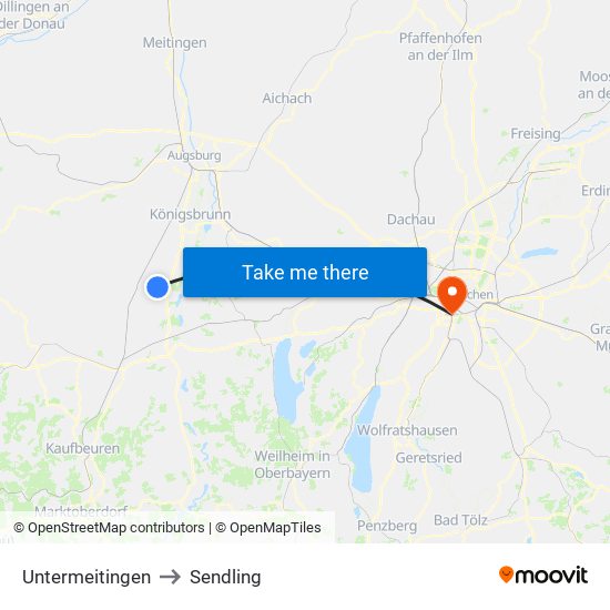 Untermeitingen to Sendling map