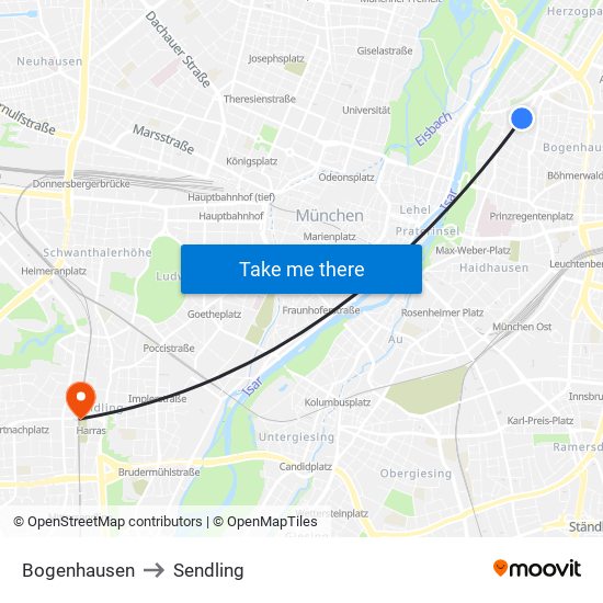 Bogenhausen to Sendling map