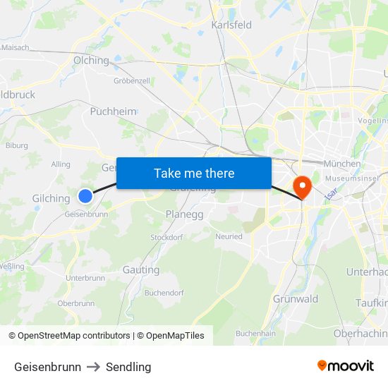 Geisenbrunn to Sendling map