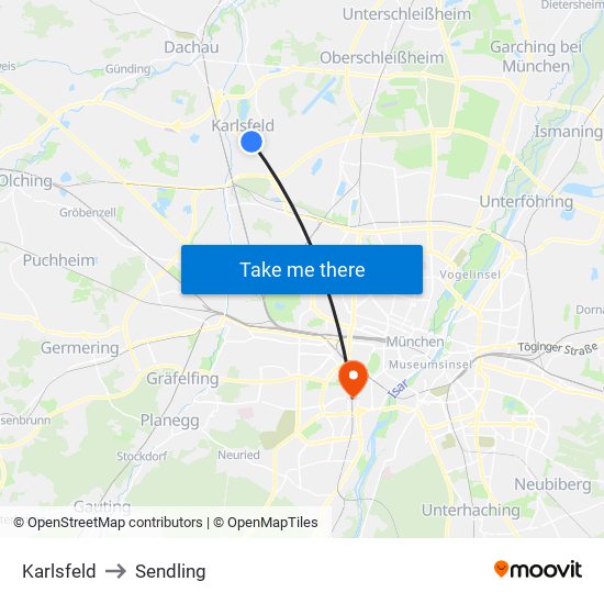 Karlsfeld to Sendling map