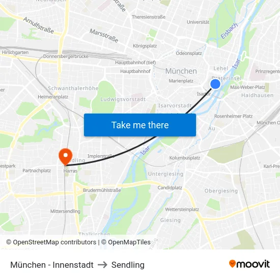München - Innenstadt to Sendling map