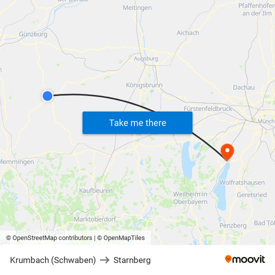 Krumbach (Schwaben) to Starnberg map