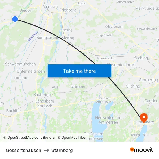 Gessertshausen to Starnberg map