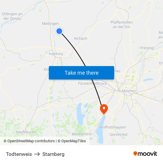 Todtenweis to Starnberg map