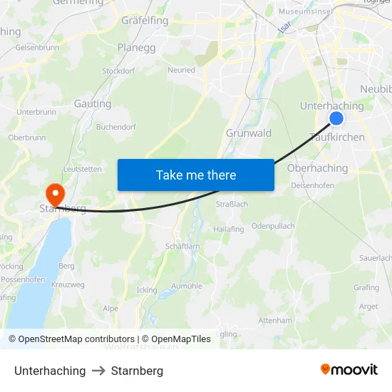 Unterhaching to Starnberg map