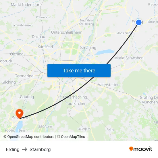 Erding to Starnberg map