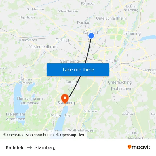 Karlsfeld to Starnberg map
