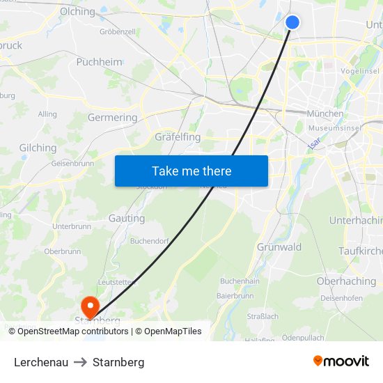 Lerchenau to Starnberg map