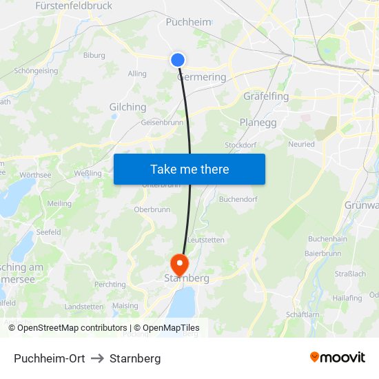 Puchheim-Ort to Starnberg map