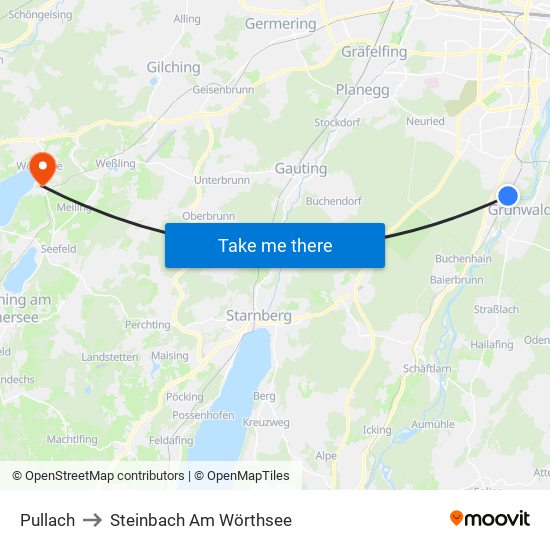 Pullach to Steinbach Am Wörthsee map