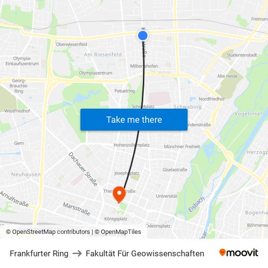 Frankfurter Ring to Fakultät Für Geowissenschaften map