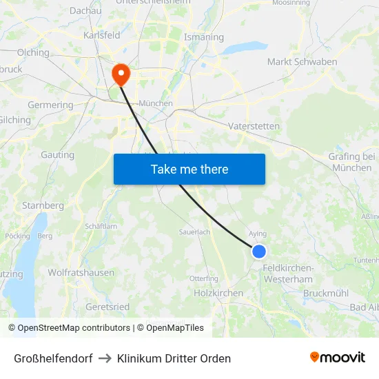 Großhelfendorf to Klinikum Dritter Orden map