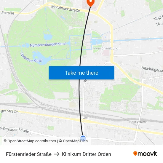 Fürstenrieder Straße to Klinikum Dritter Orden map