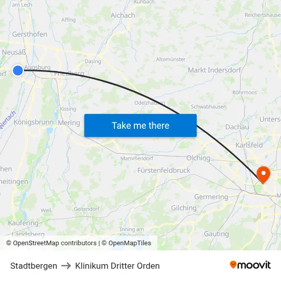 Stadtbergen to Klinikum Dritter Orden map