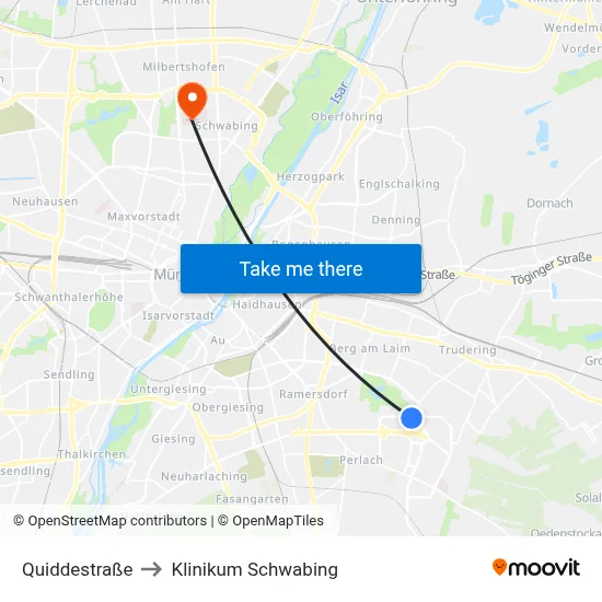 Quiddestraße to Klinikum Schwabing map