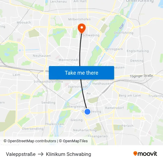 Valeppstraße to Klinikum Schwabing map