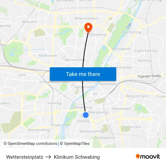 Wettersteinplatz to Klinikum Schwabing map