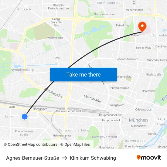Agnes-Bernauer-Straße to Klinikum Schwabing map