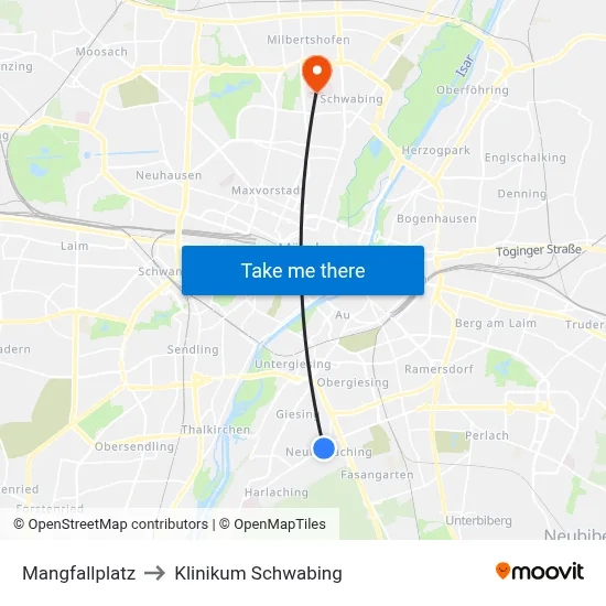 Mangfallplatz to Klinikum Schwabing map