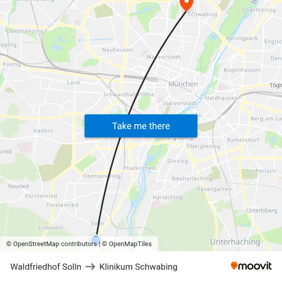 Waldfriedhof Solln to Klinikum Schwabing map