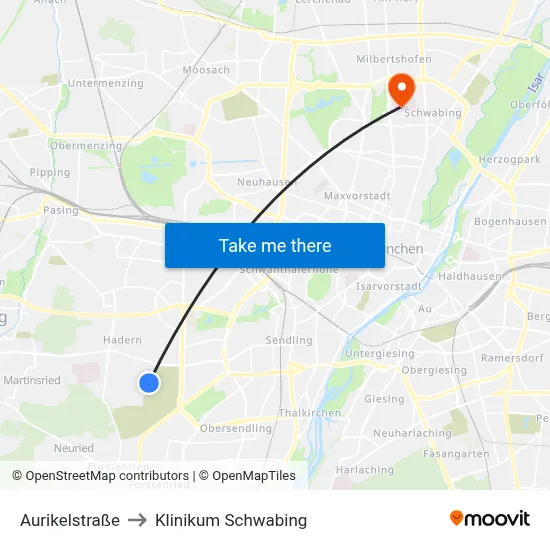 Aurikelstraße to Klinikum Schwabing map