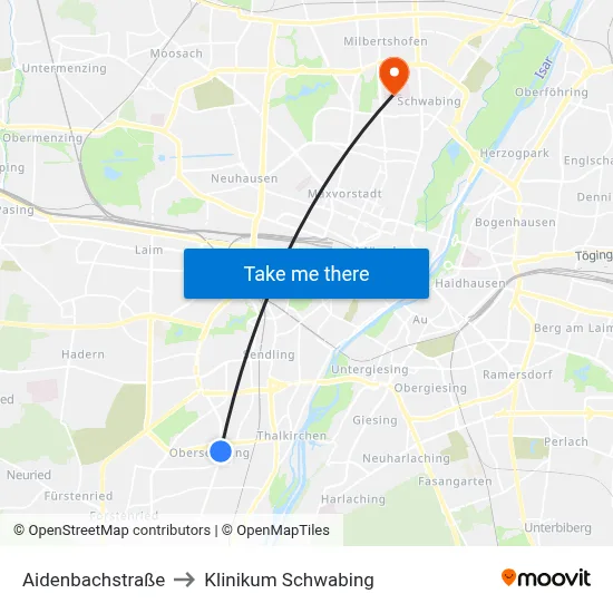 Aidenbachstraße to Klinikum Schwabing map
