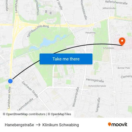 Hanebergstraße to Klinikum Schwabing map