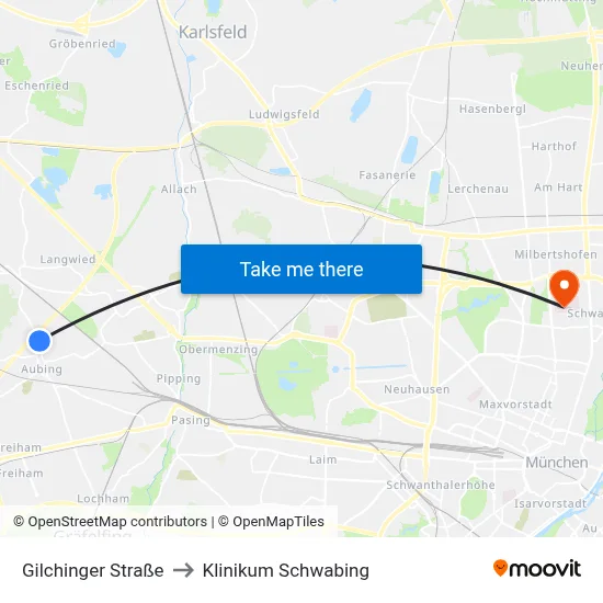 Gilchinger Straße to Klinikum Schwabing map