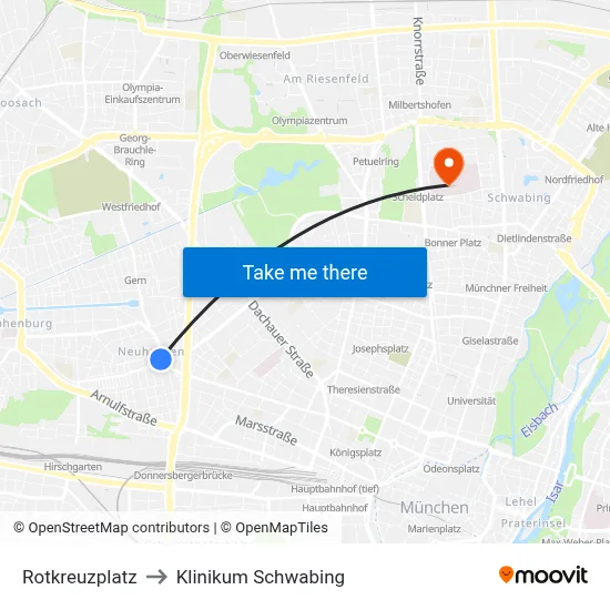 Rotkreuzplatz to Klinikum Schwabing map