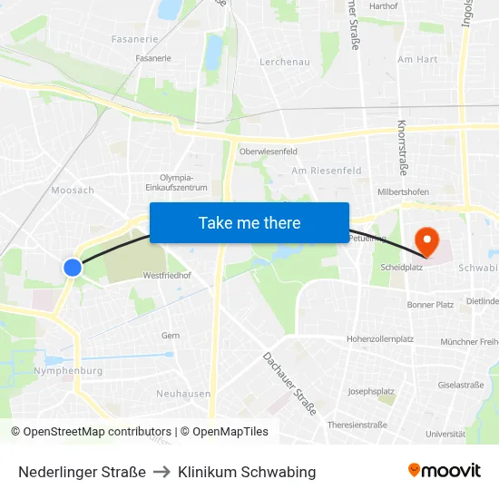 Nederlinger Straße to Klinikum Schwabing map