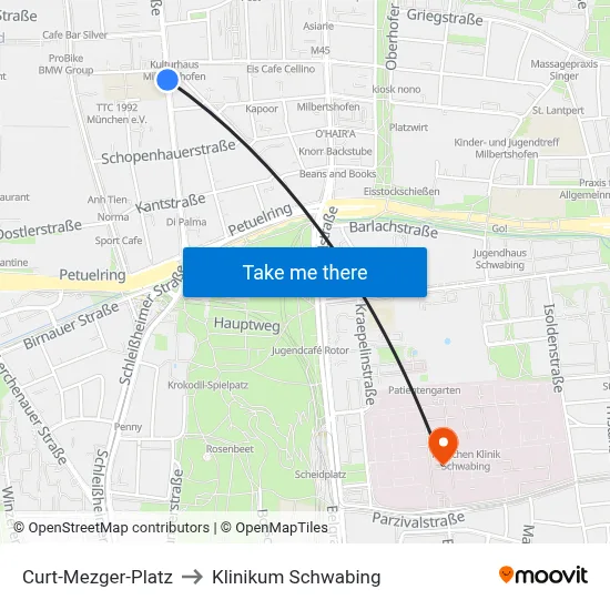 Curt-Mezger-Platz to Klinikum Schwabing map