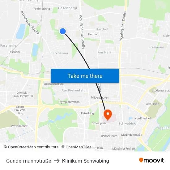 Gundermannstraße to Klinikum Schwabing map