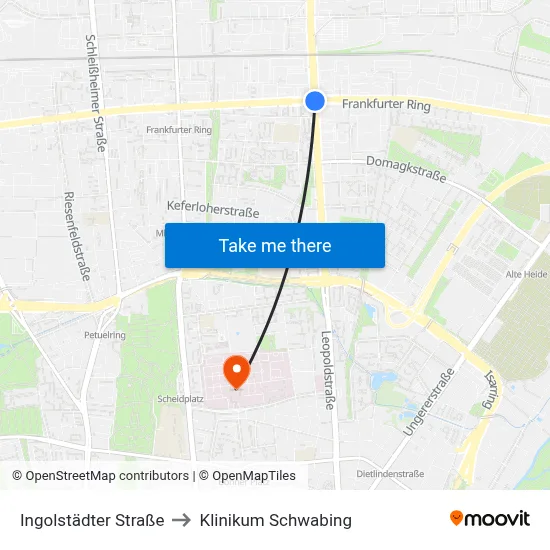 Ingolstädter Straße to Klinikum Schwabing map