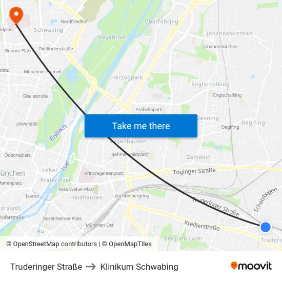 Truderinger Straße to Klinikum Schwabing map