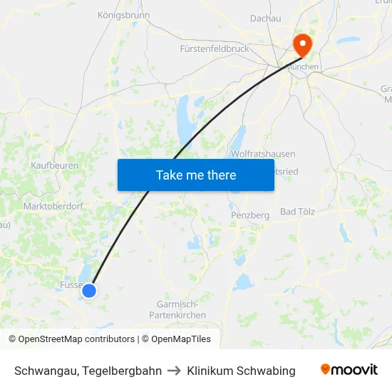 Schwangau, Tegelbergbahn to Klinikum Schwabing map