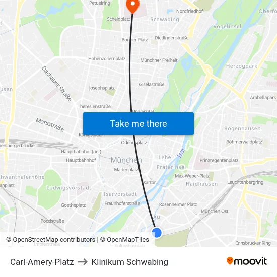 Carl-Amery-Platz to Klinikum Schwabing map