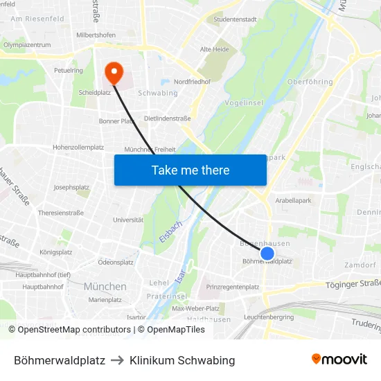 Böhmerwaldplatz to Klinikum Schwabing map