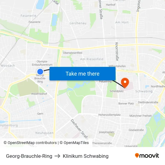 Georg-Brauchle-Ring to Klinikum Schwabing map