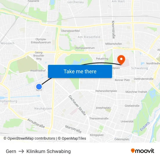 Gern to Klinikum Schwabing map