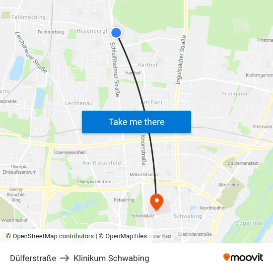 Dülferstraße to Klinikum Schwabing map