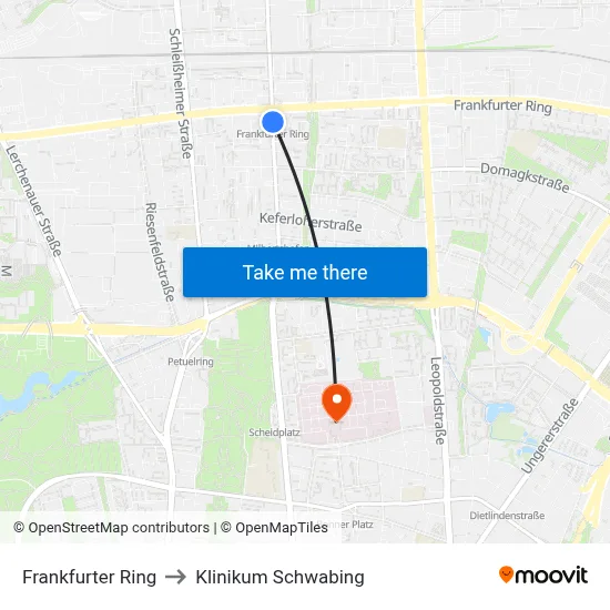Frankfurter Ring to Klinikum Schwabing map