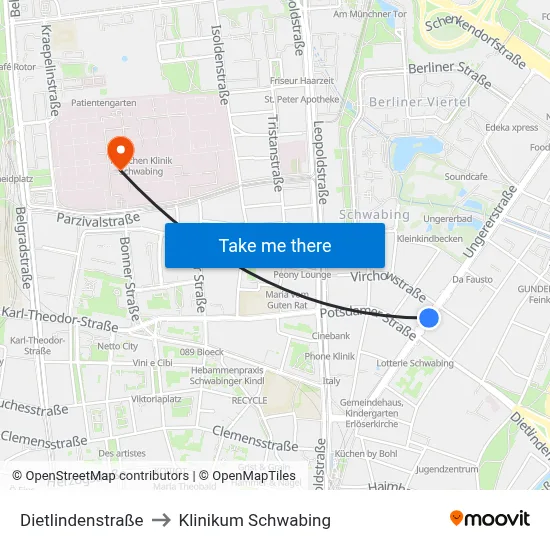 Dietlindenstraße to Klinikum Schwabing map